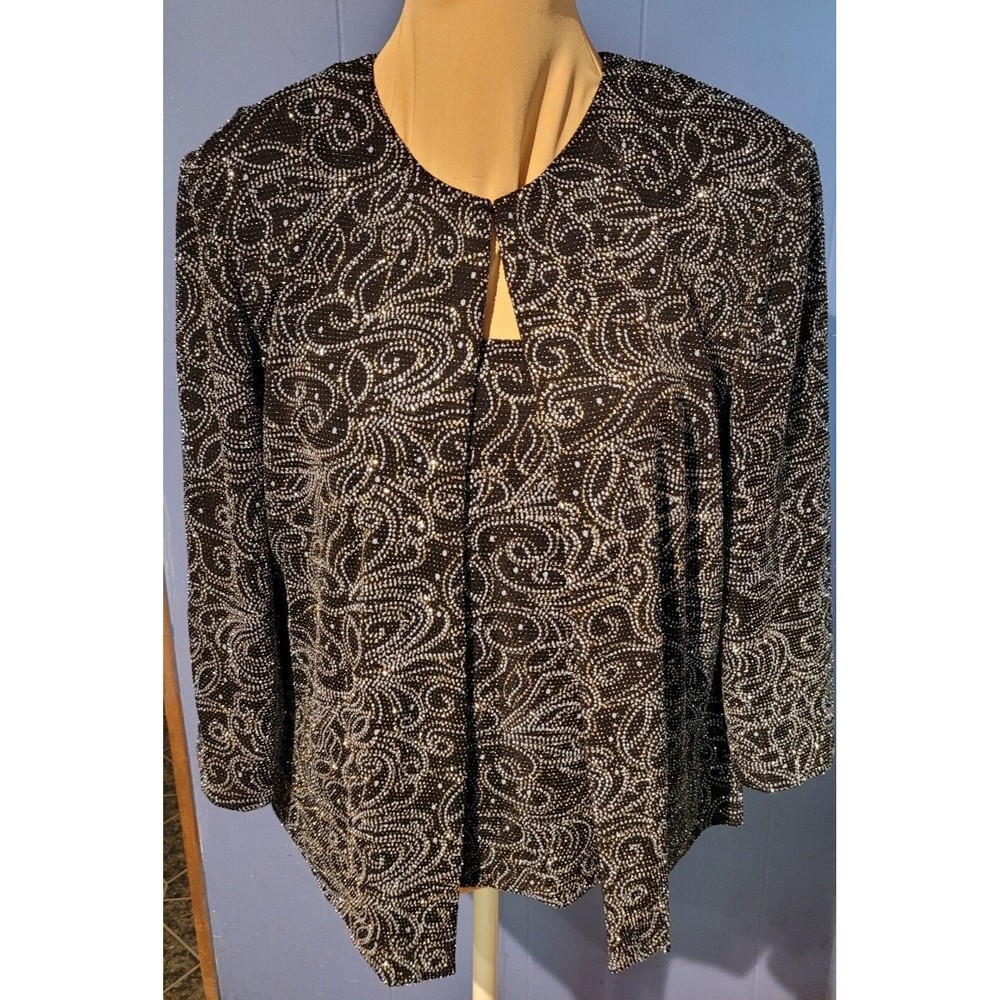 ALEX EVENINGS Black Glitter Sparkle Twin Set Jacket + Cami Top Size MediumPetite